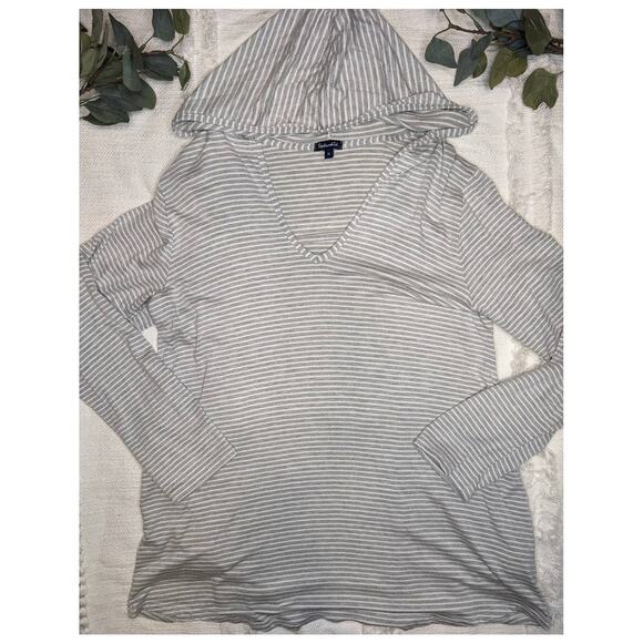 Nordstrom Splendid Hooded Striped Tunic in Grey and White - Picture 1 of 7